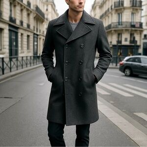 D&G x DOLCE & GABBANA Y2K Double Breasted Long Wool Coat Jacket Peacoat